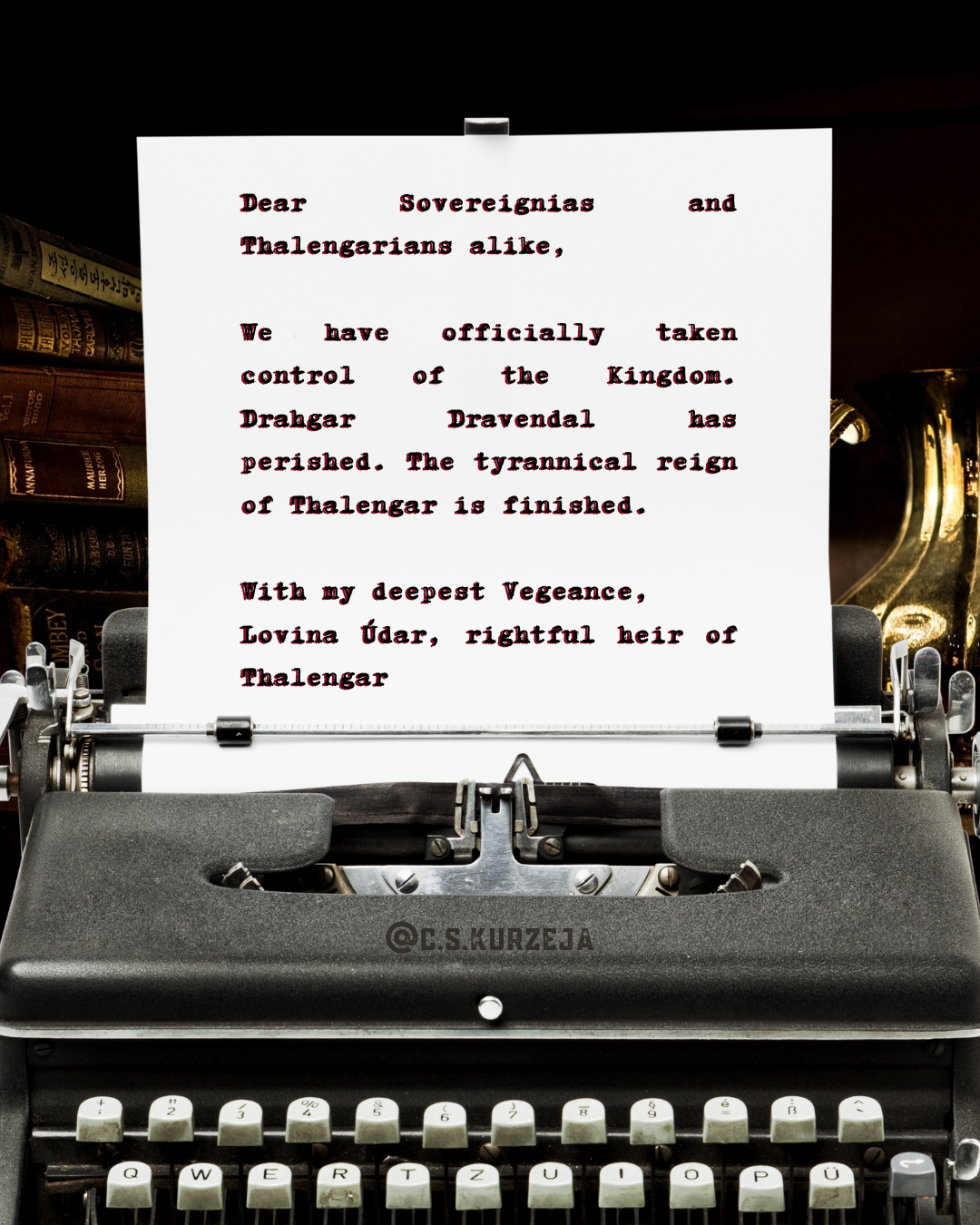 Lovina's typed message to Hadris after the fall of Thalengar